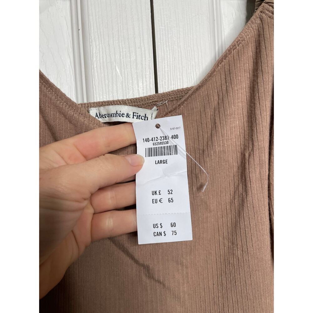 NEW Abercrombie & Fitch Womens Tan Ribbed Balloon Sleeve Blouse Size Large - Picture 3 of 6